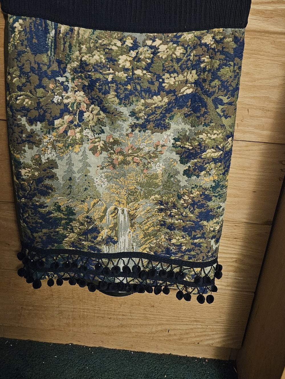 Anthropologie Tapestry-Style Floral Skirt with Fringe Trim - Blue & Green